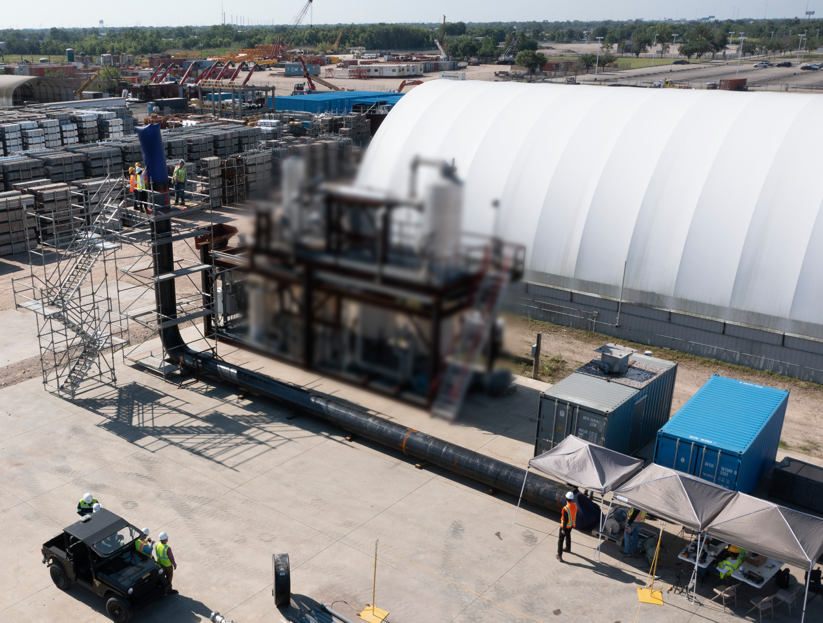 Image of the vine robot growing through a pipe that we used for testing at Bechtel's facility in Houston, Texas.